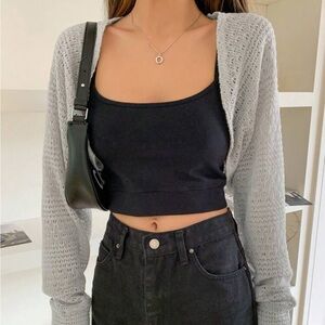 Solid Open Front Crop Cardigan Bolero ~GREY~